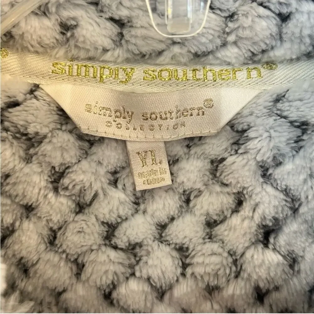 Simply Southern Youth L Popcorn Sherpa Fleece Pullover Quarter Snap Gray White